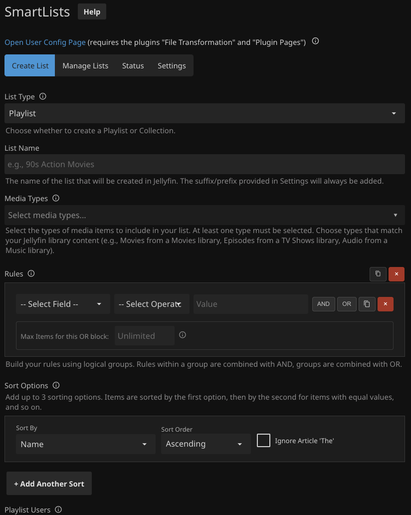 Create list page